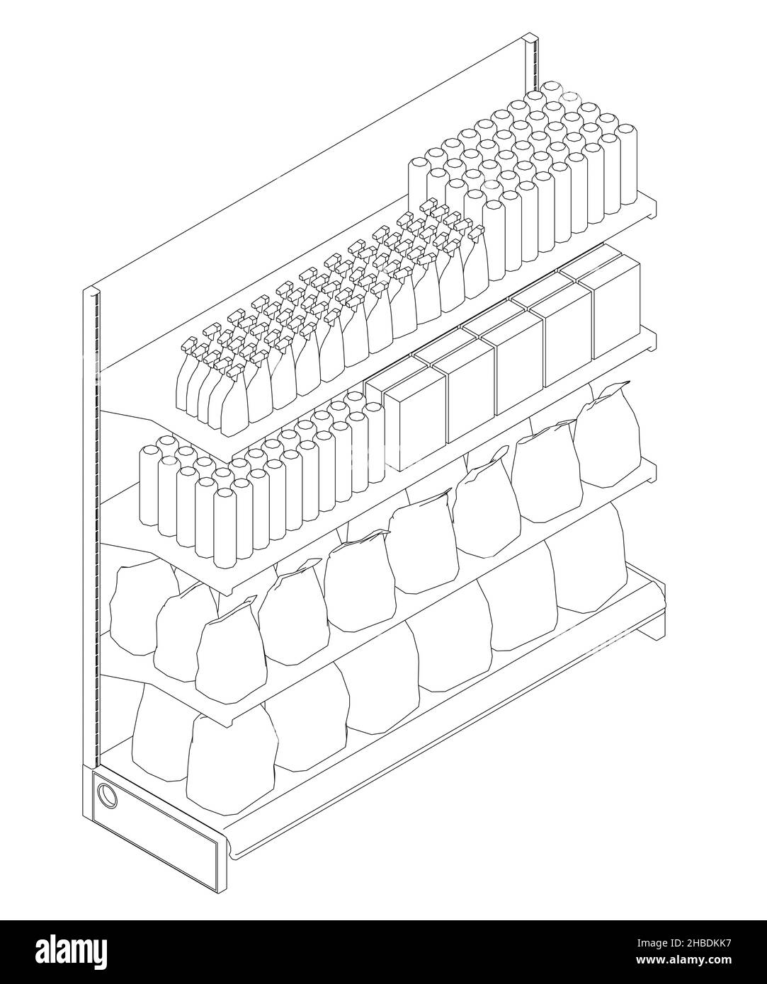 Outline of shop rack with goods from black lines isolated on white ...