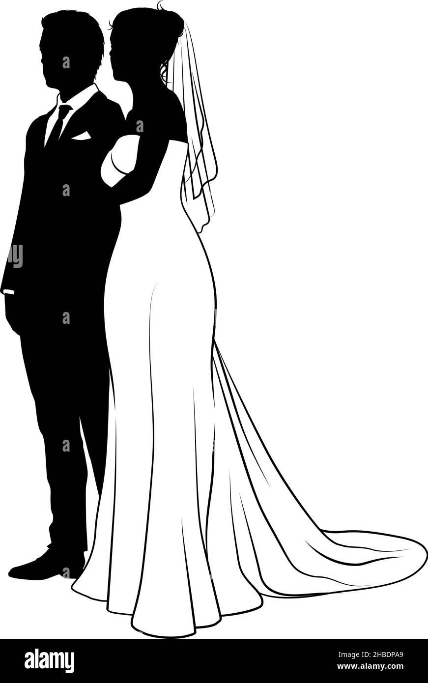 Bride And Groom Couple Wedding Dress Silhouettes Stock Vector Image ...