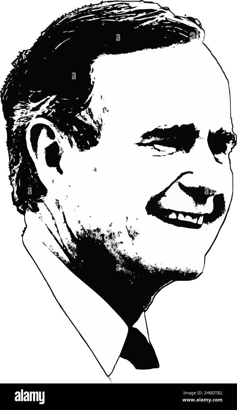 George H W Bush Black and White Digital Portrait Stock Vector