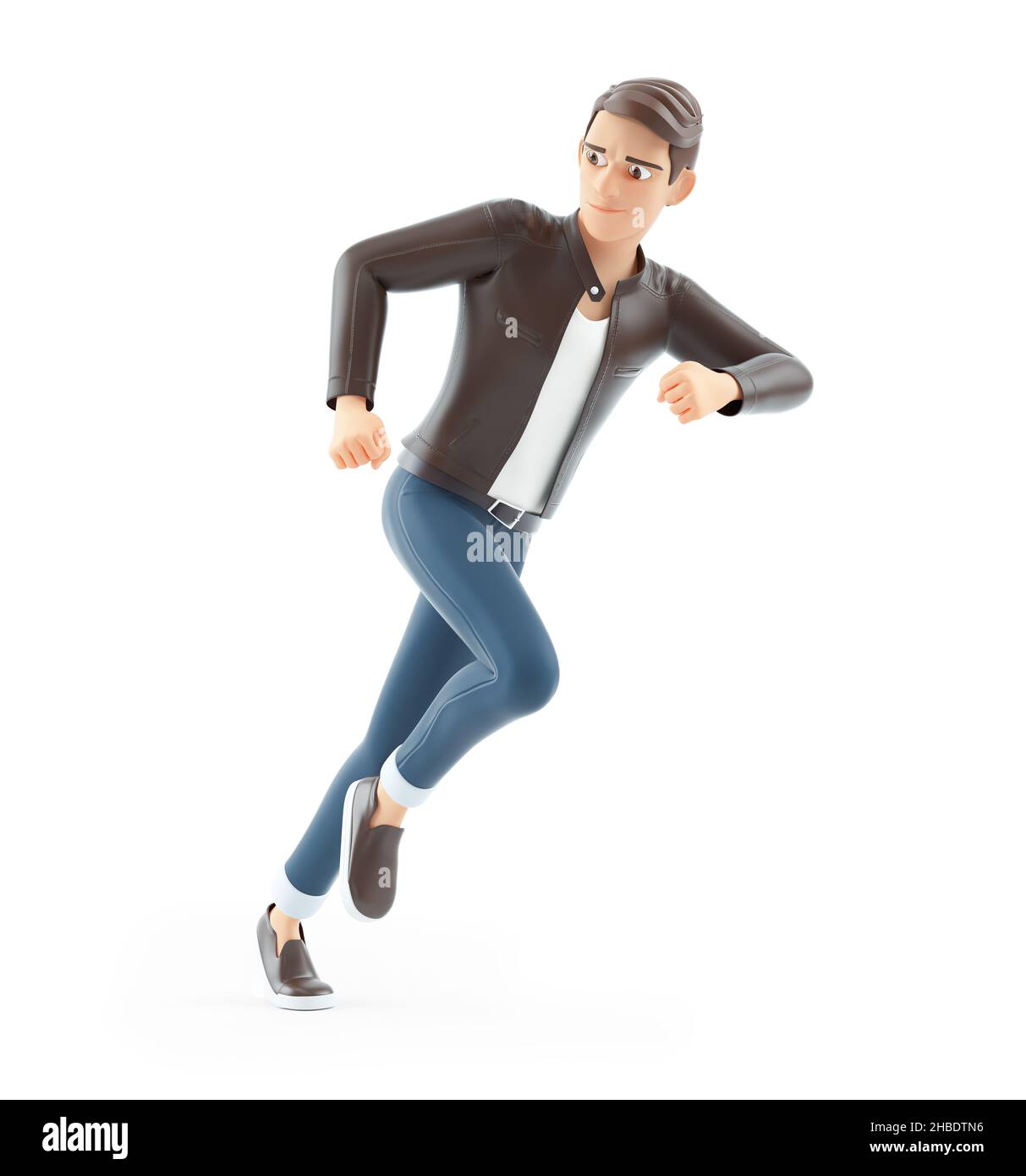 3d cartoon man running and looking back, illustration isolated on white  background Stock Photo - Alamy