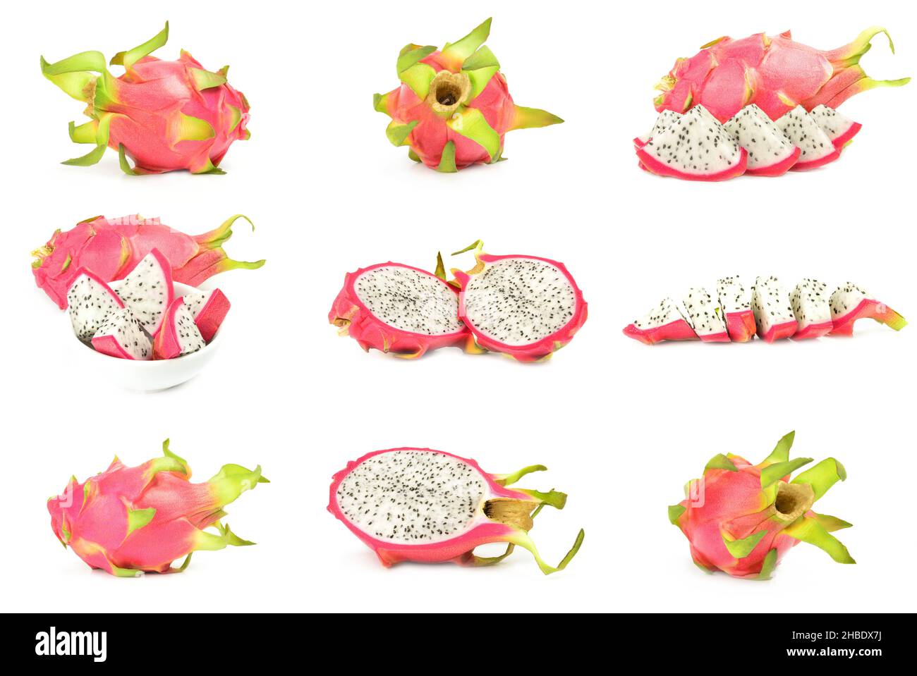 Collection of dragon fruit isolated on a white cutout Stock Photo