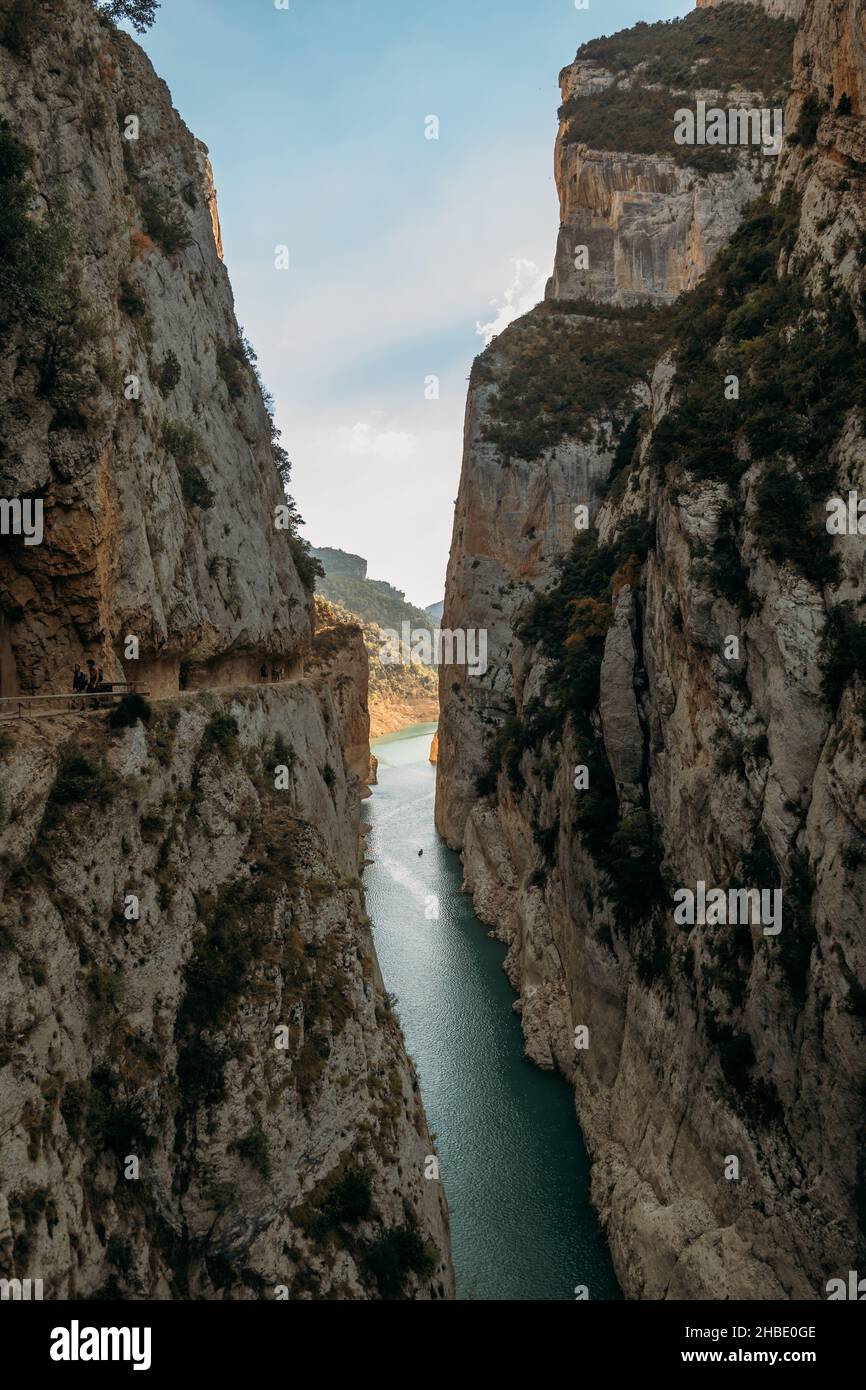 Gorge Example A high gorge of rocks and a mountain river. Deep narrow canyon along ...