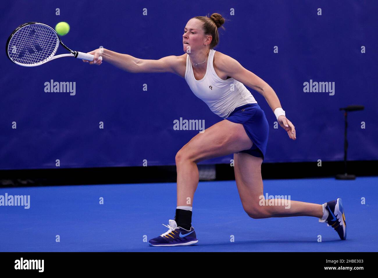 AMSTELVEEN, THE NETHERLANDS - DECEMBER 19: Stephanie Visscher in action  during the TennisDirect NK Tennis 2021 at