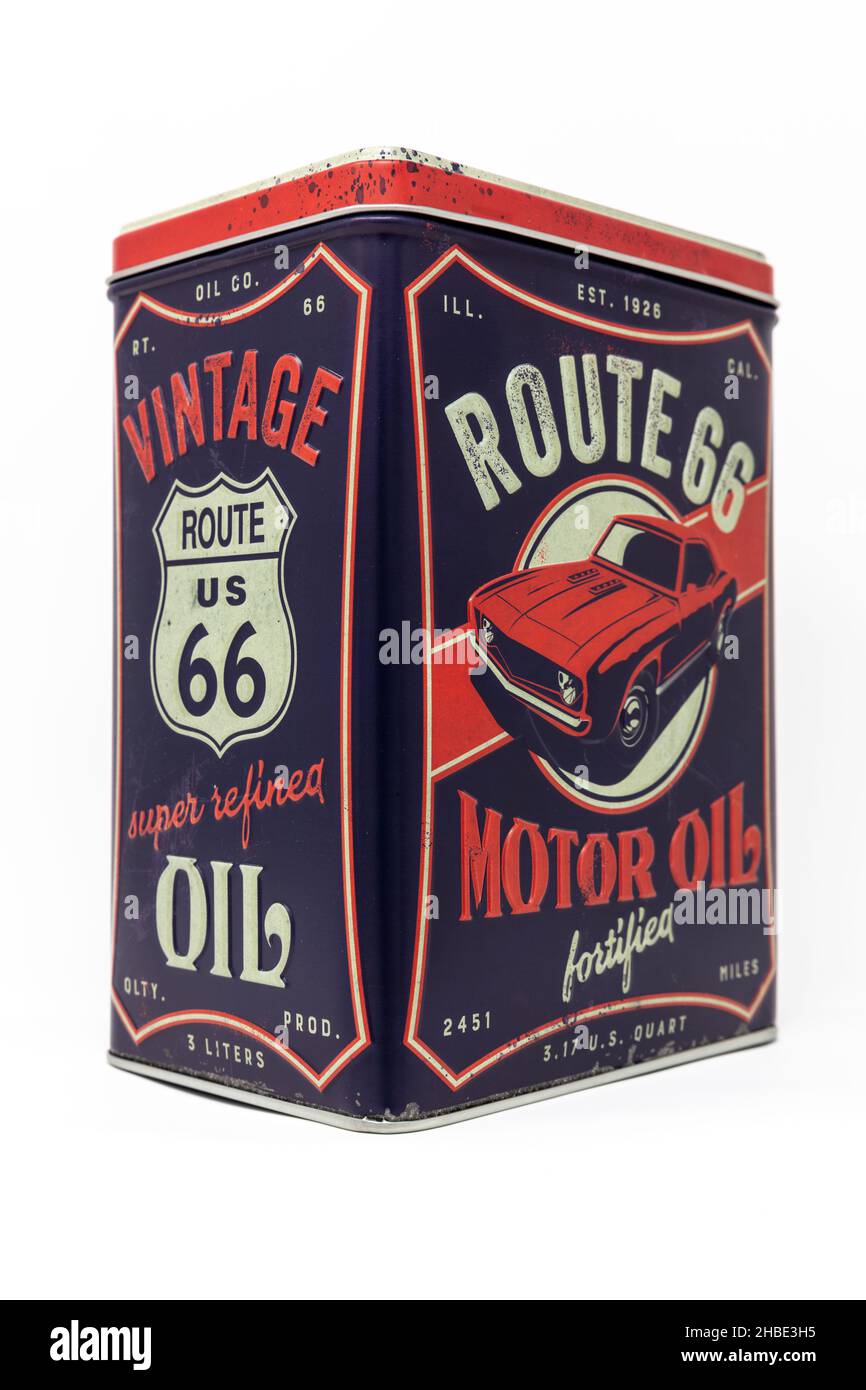 NostalgicArt Route 66 Motor Oil, Storage Tin Stock Photo Alamy