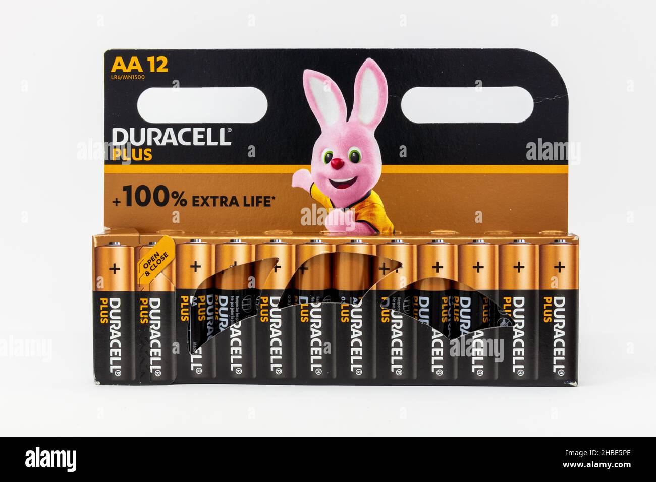 Duracell Plus AA Alkaline Batteries Stock Photo