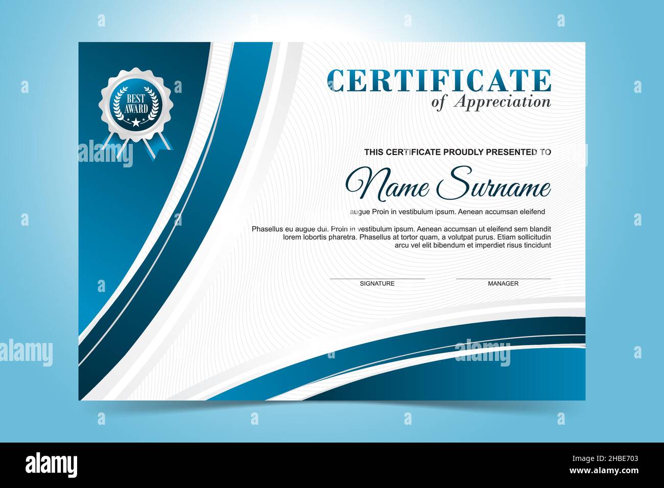 Elegant Certificate Template, flat design with blue color design Stock Vector