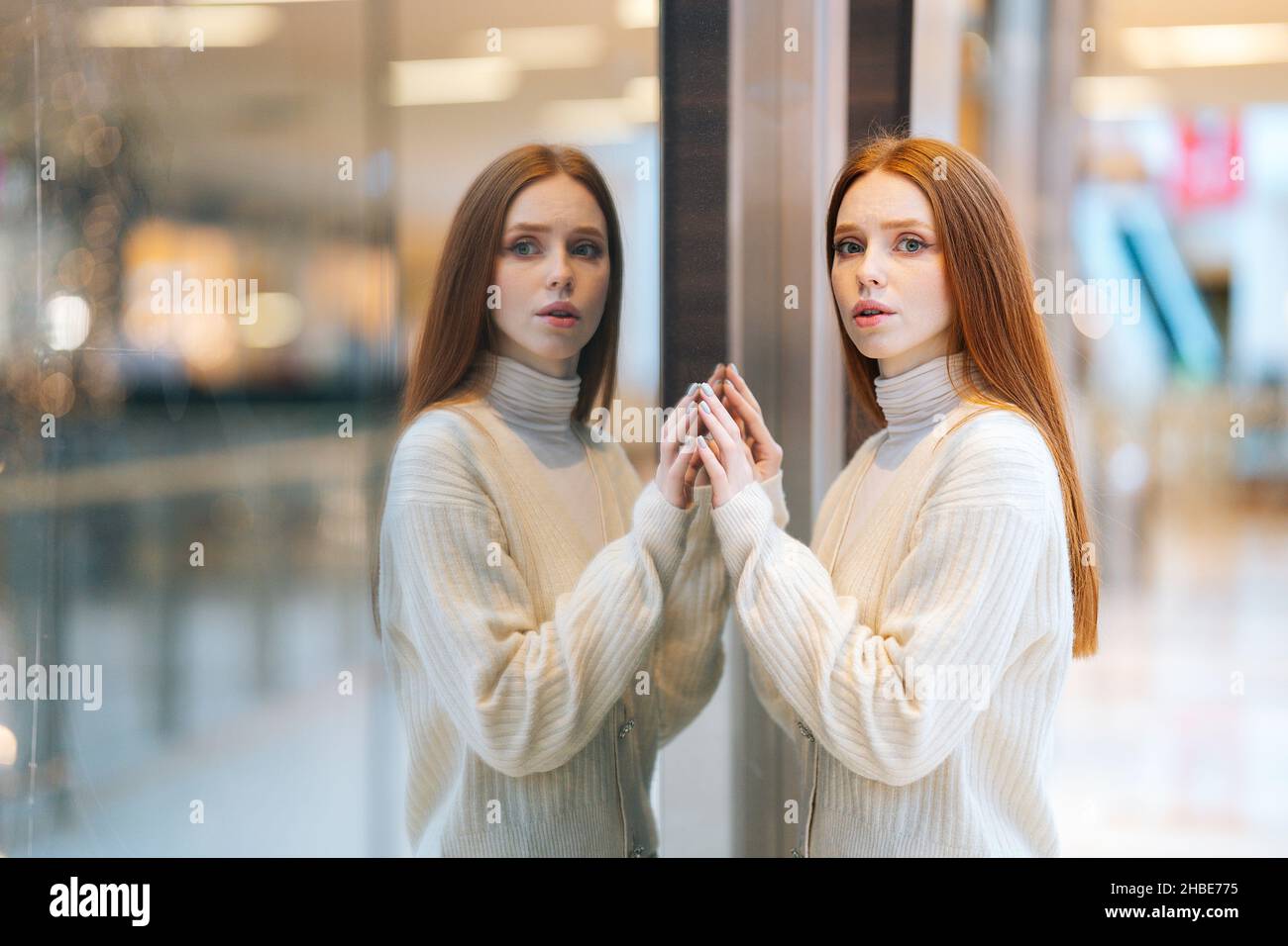Happy sad woman mirror hi-res stock photography and images - Alamy