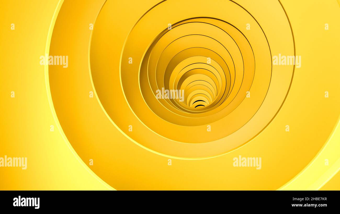 A 3D rendering of a yellow concentric circle for hypnotic backgrounds ...