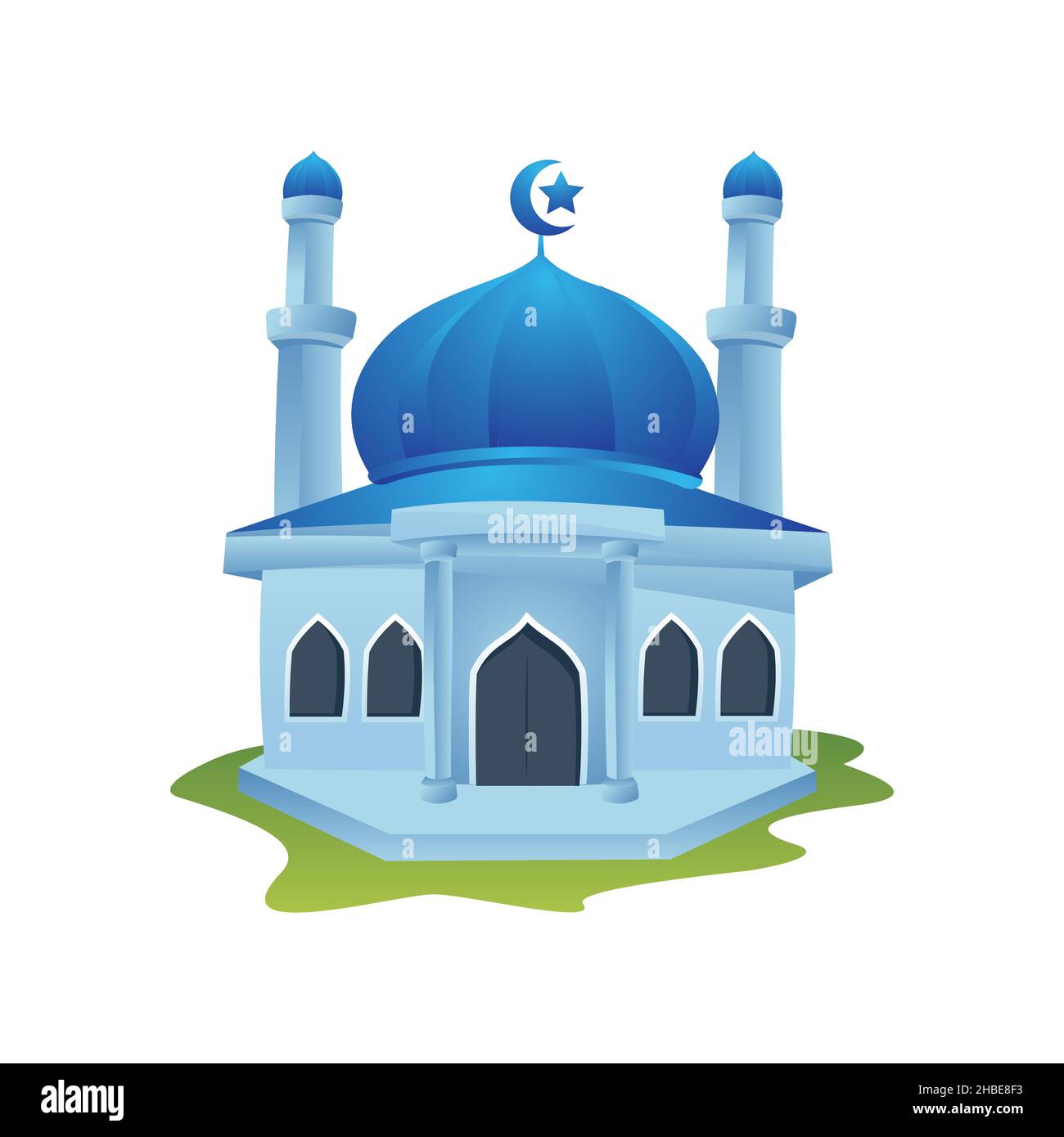 Islamic mosque building flat design illustration, Ramadan Mubarak ...