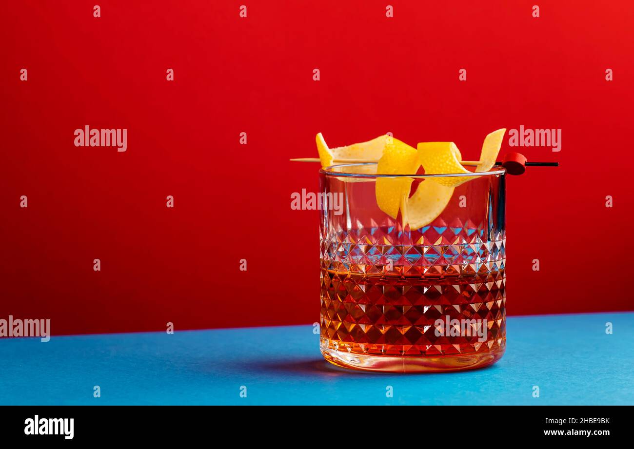 Sazerac, classic alcoholic cocktail with cognac, bourbon, absinthe