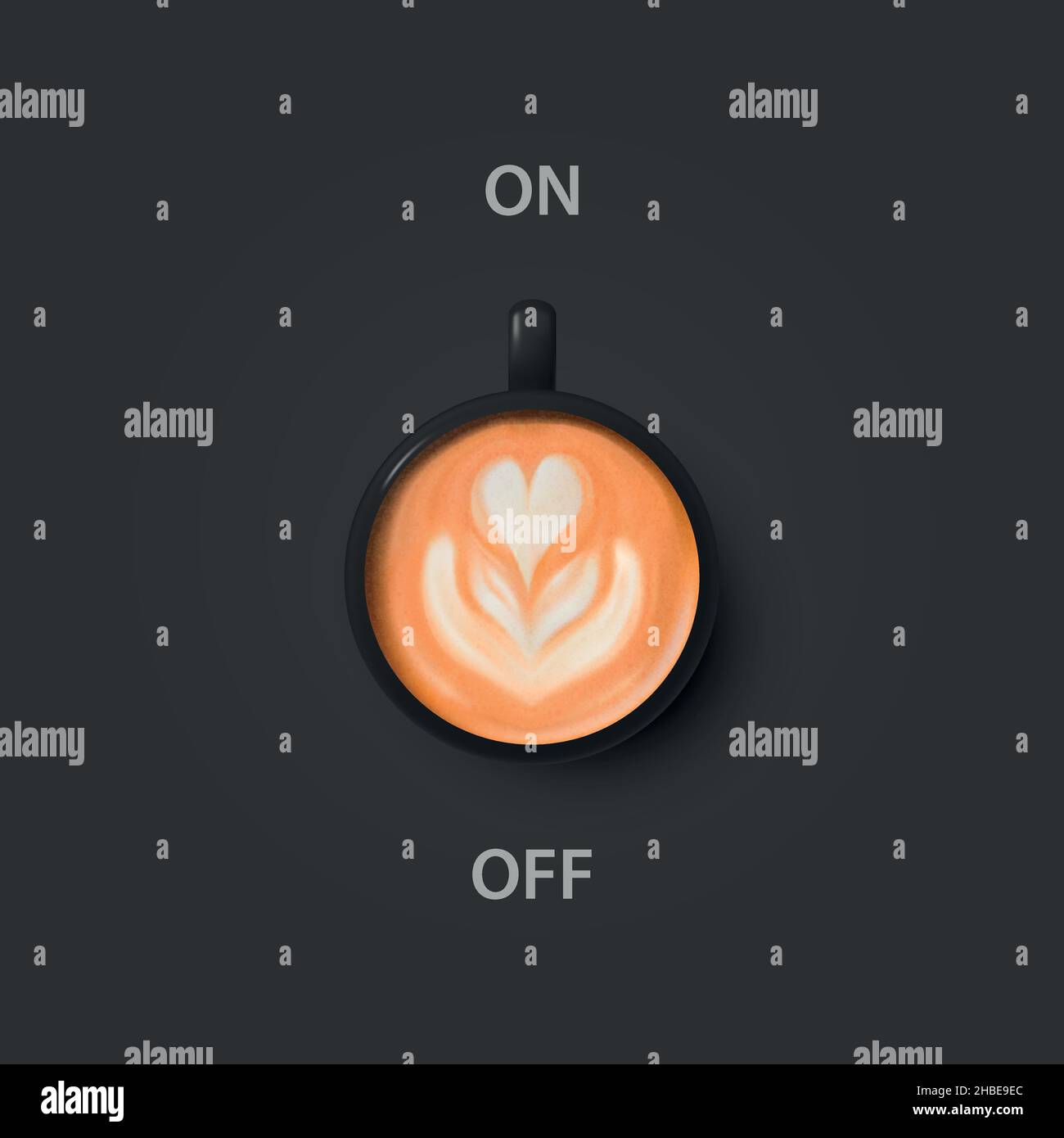 Vector 3d Realistic Off, On Switch with Milk Foam Coffee in Black ...