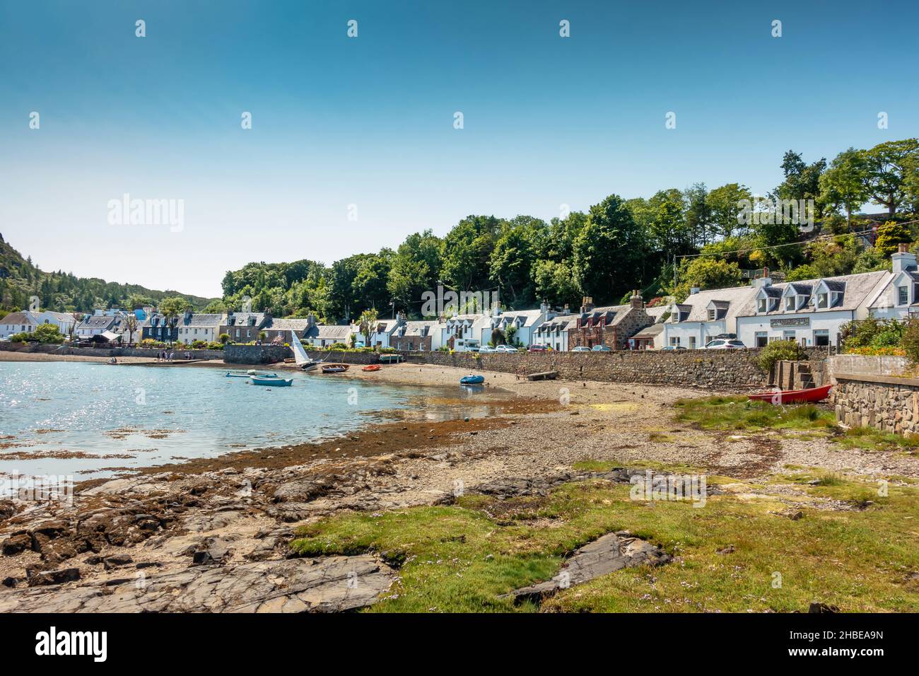 The beautiful village of Plockton, known as the Jewel of the Highlands, which overlooks Loch Carron in Scotland Stock Photo