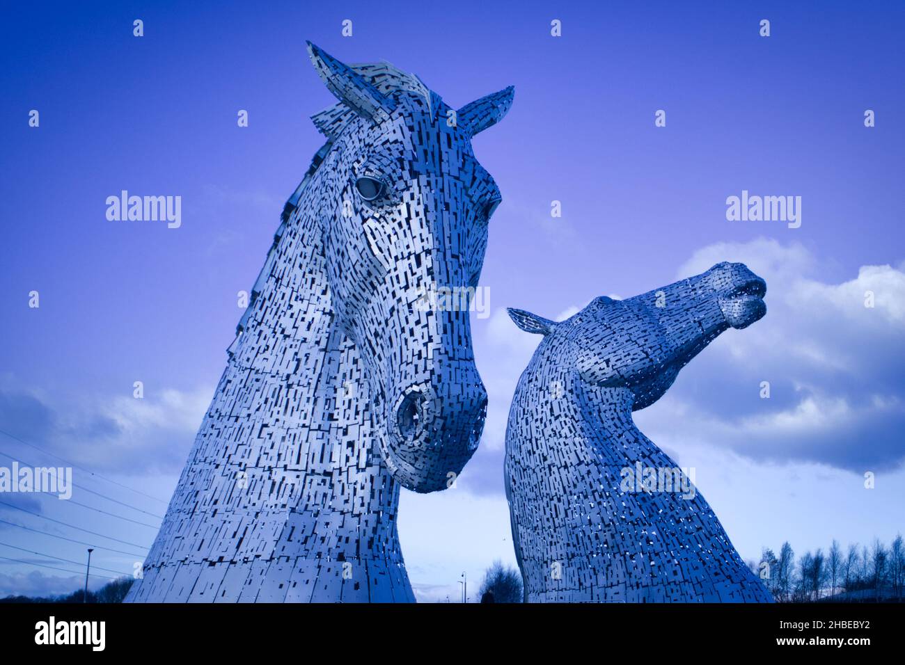 The Kelpies in Helix Park at Falkirk in Scotland are stunning to see these man made horses heads Stock Photo