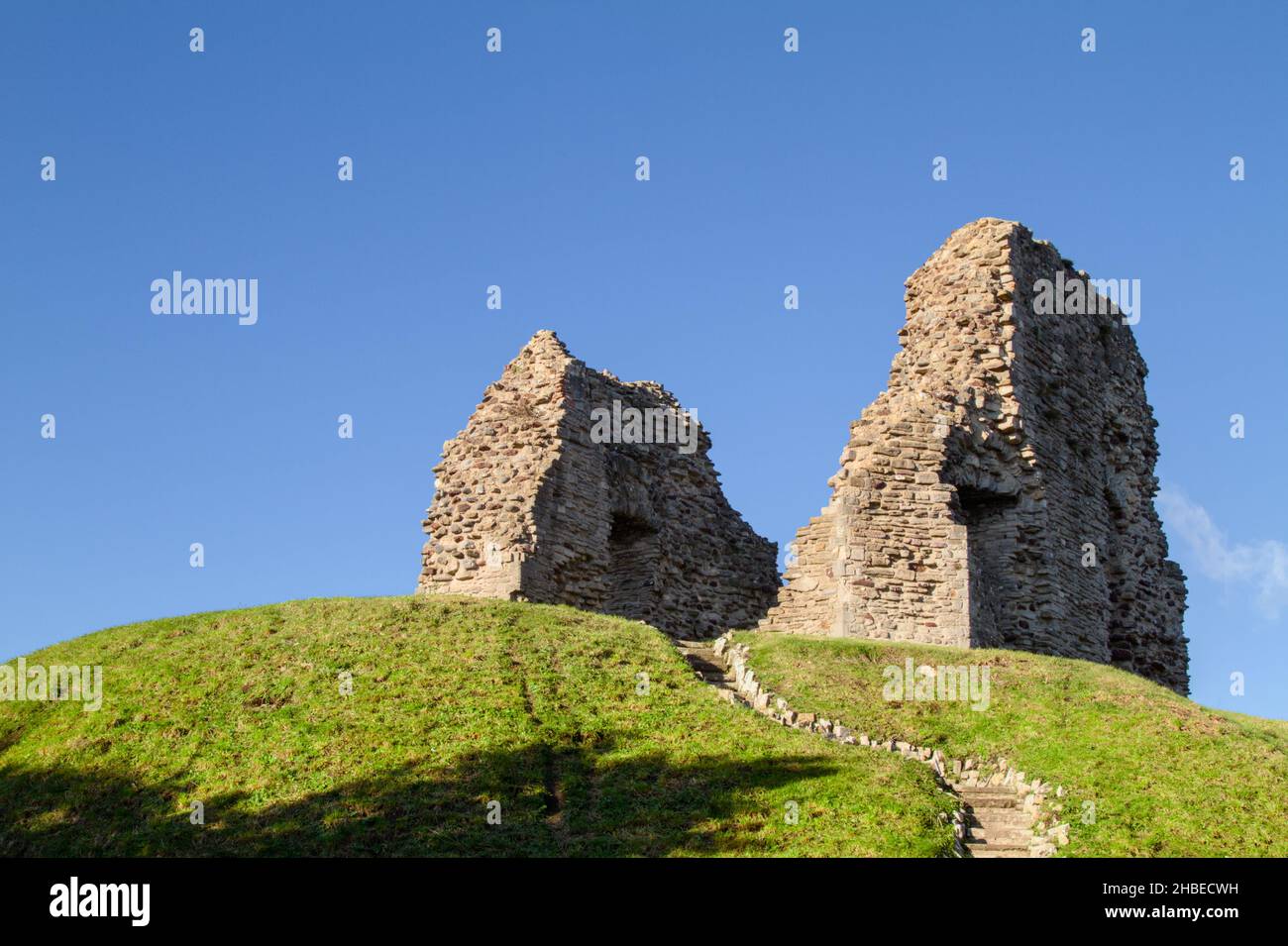 Ruins Of Norman Christchurch Castle On A Mound, 12th Century, Christchurch UK Stock Photo