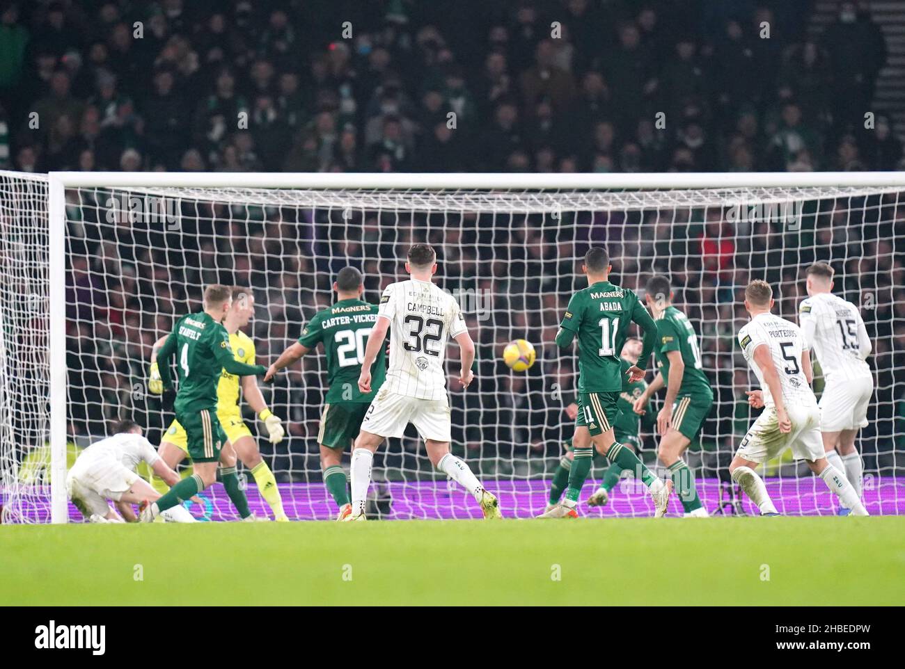 Hibernian's Paul Hanlon scores their side's first goal of the game