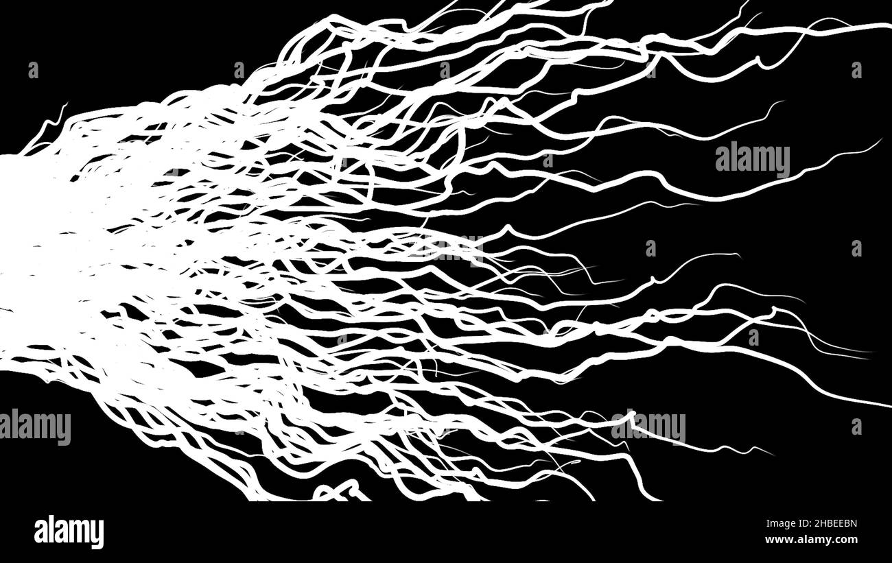 White glowing wavy elegant curved white lines on black background ...