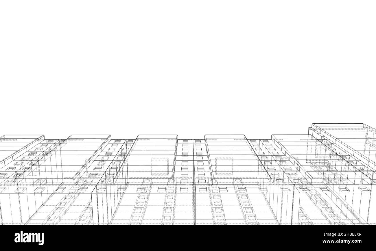 Wireframe model of a multistorey building Stock Photo Alamy