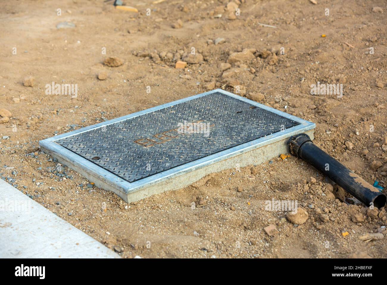 Newly installed electrical utilities box with word electric welded into