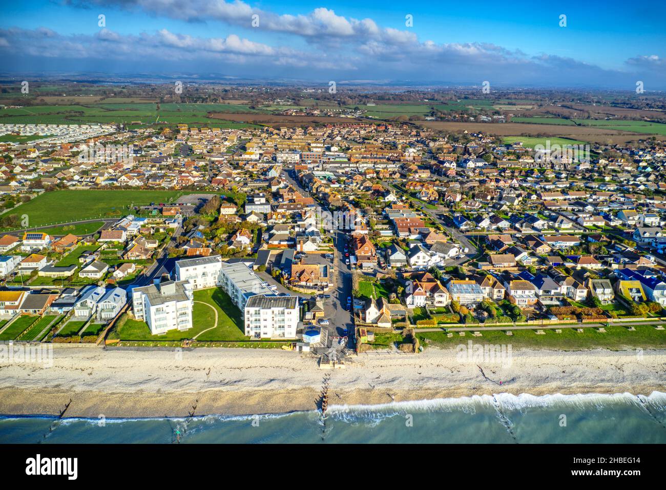 Aerial view of East Wittering beach, a seaside village in Southern