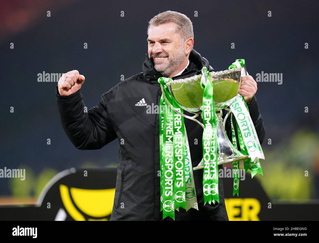 Celtic Manager Ange Postecoglou Celebrates With The Trophy After ...