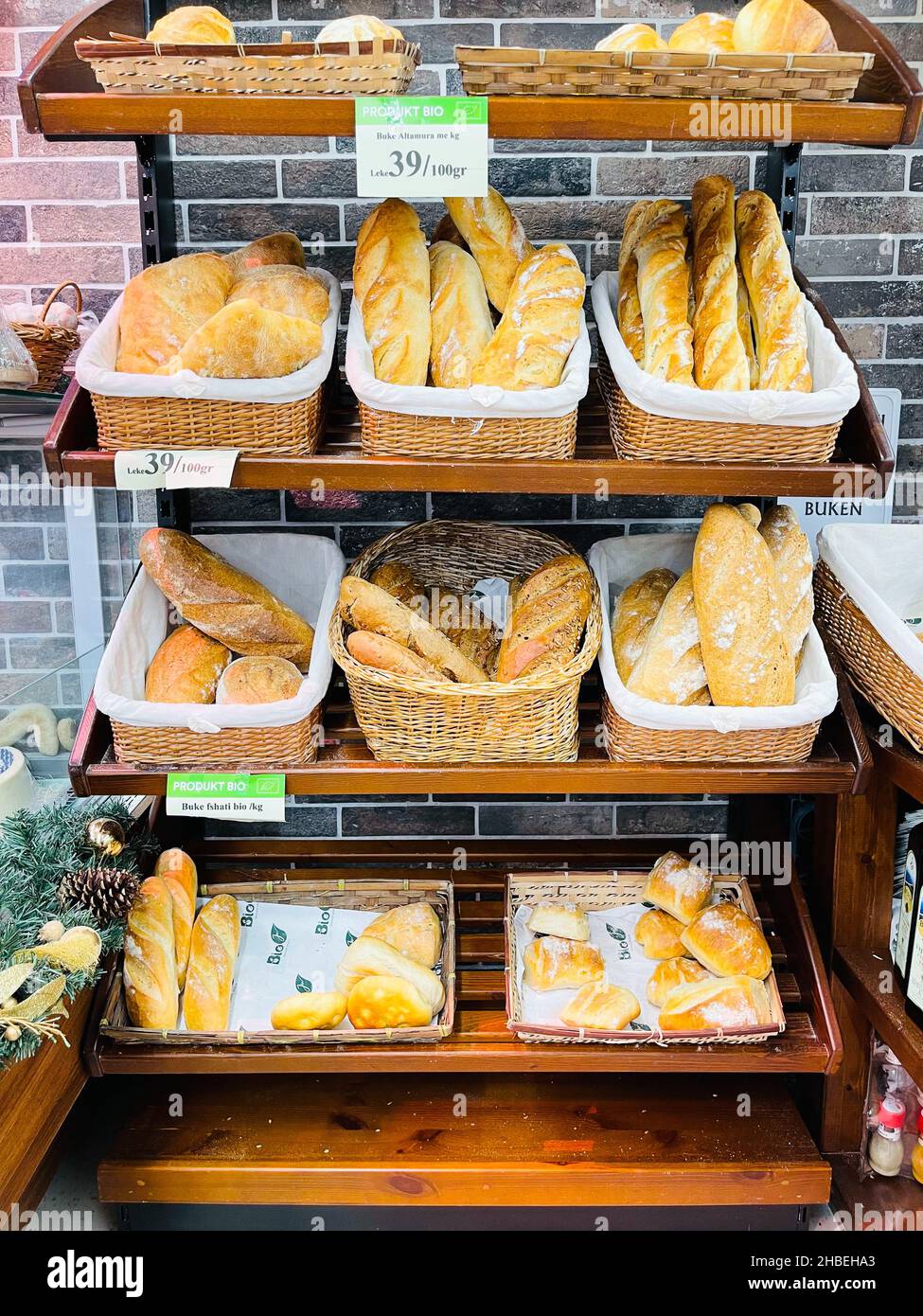 Traditional bread in baskets. Food concept. copy space  Stock Photo