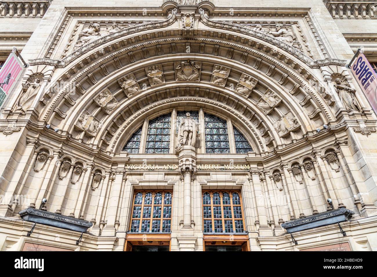 Ornate archivolt arched doorway at the entrance to Victoria and Albert Museum, South Kensington, London, UK Stock Photo
