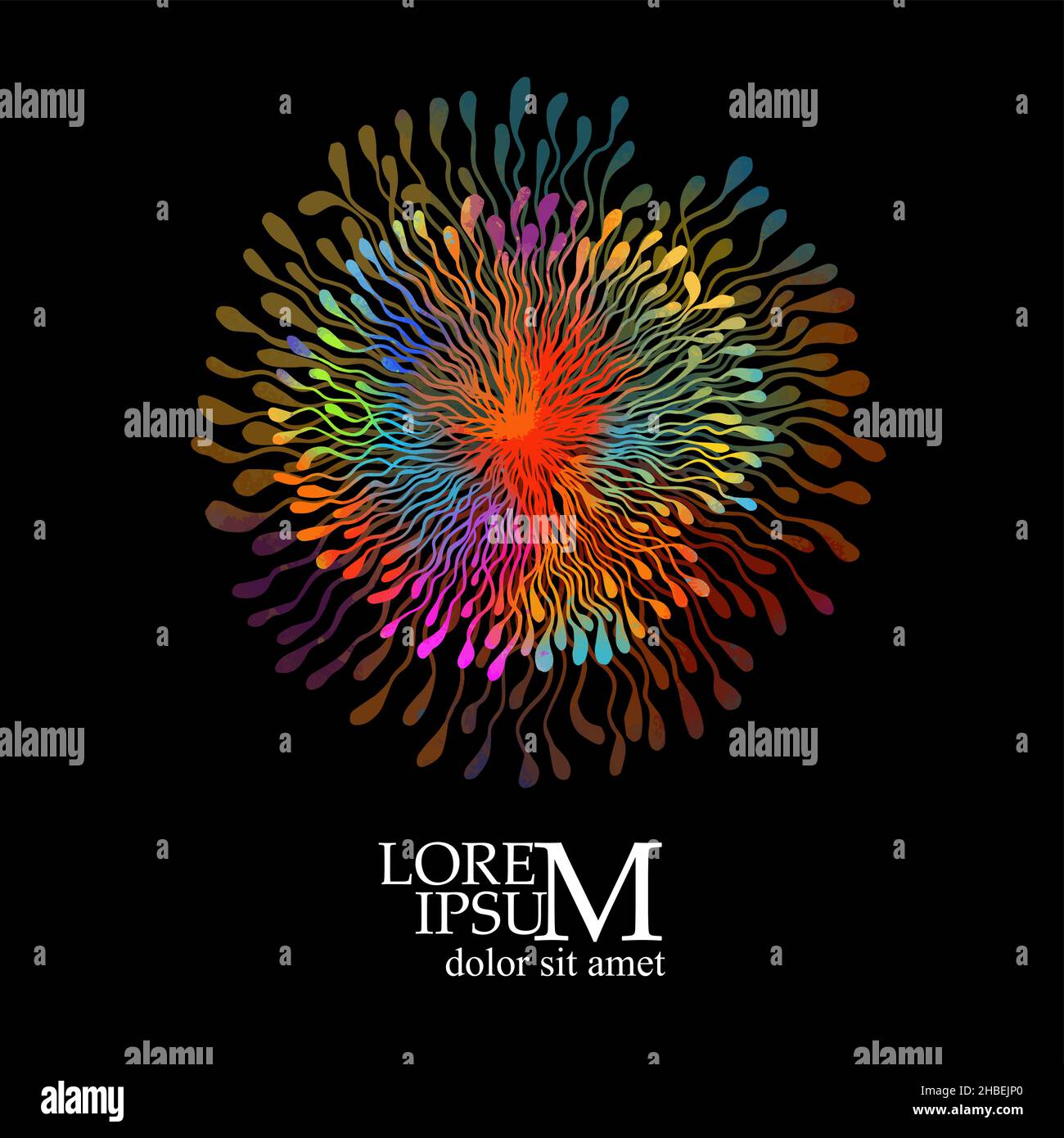 Logo is a multi-colored round flower . On a black background. Vector illustration Stock Vector