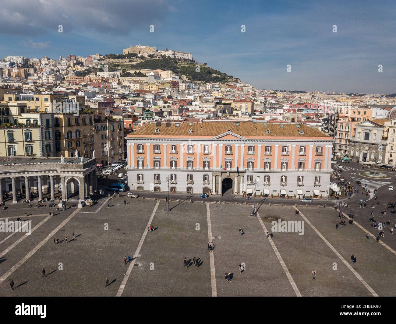 Aerial view of Palazzo della Prefettura on Piazza del Plebiscito, Naples, Campania, Italy Stock Photo