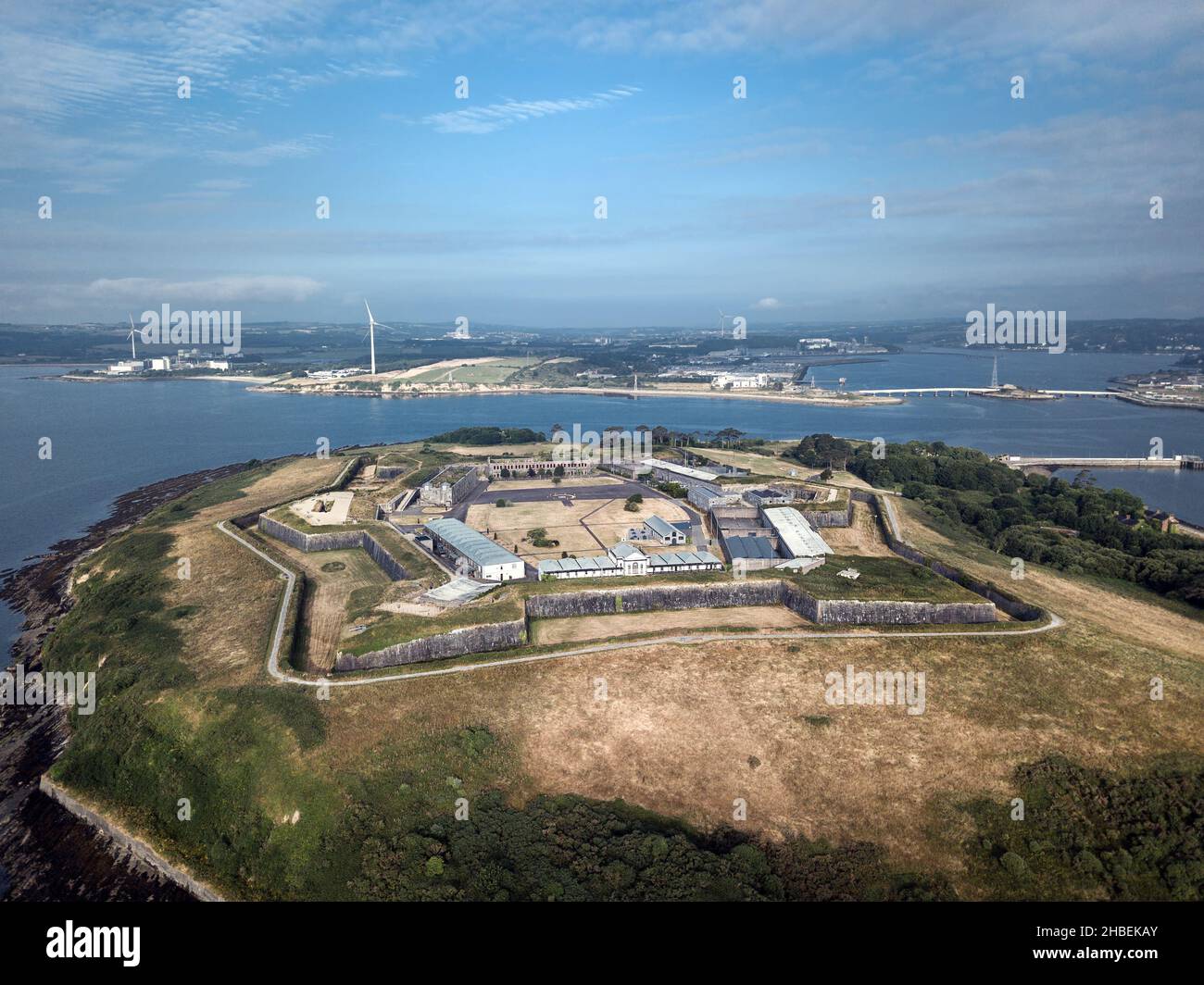Aerial view of coastal landscape and Spike Island, County Cork, Ireland Stock Photo