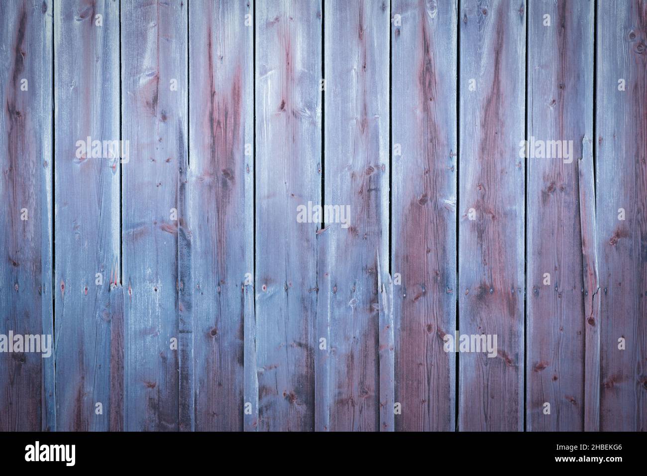 Blue and purple wood background with weathered planks with fading colors Stock Photo