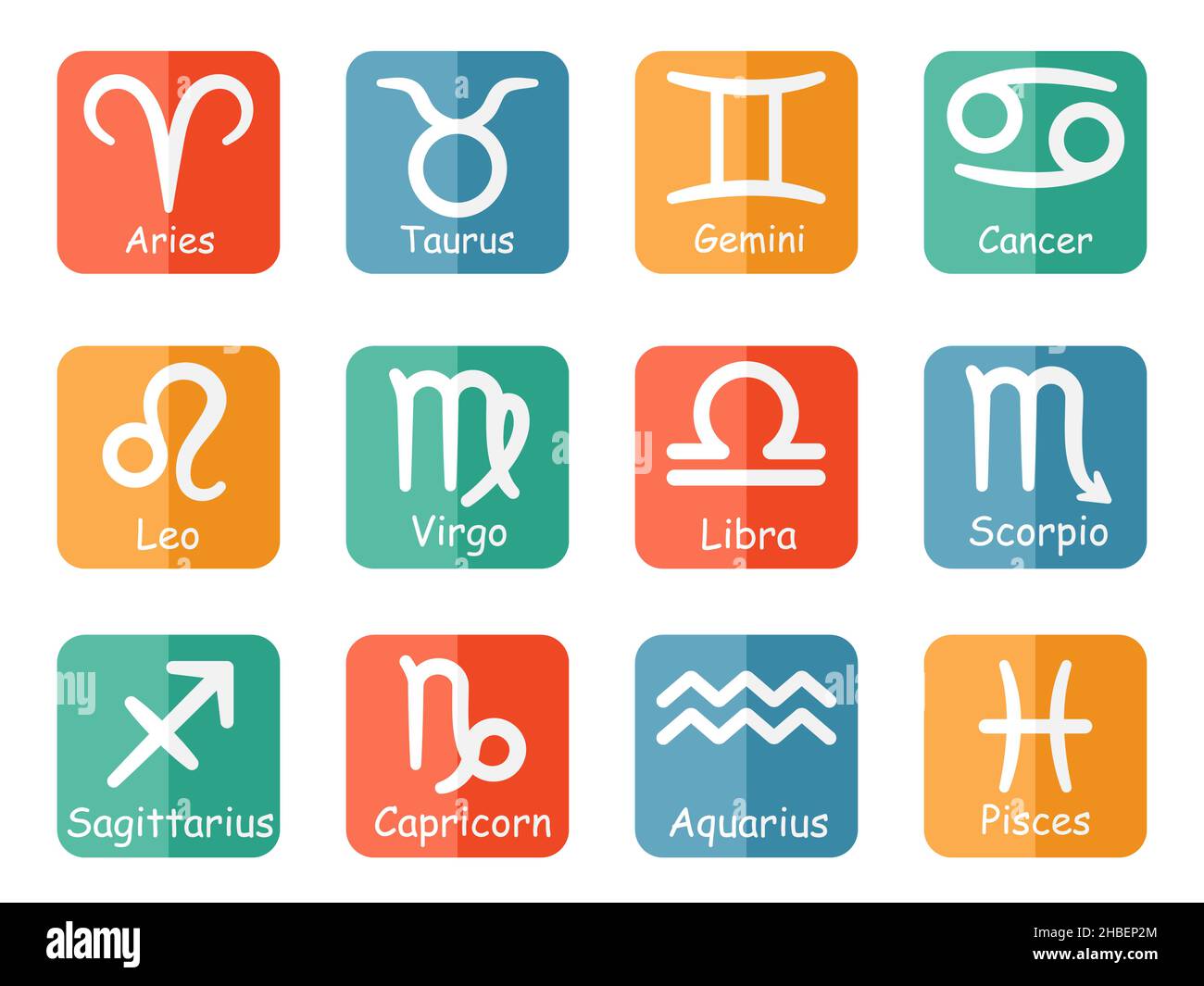 Zodiac sign symbols vector with captions on colorful buttons - twelve ...