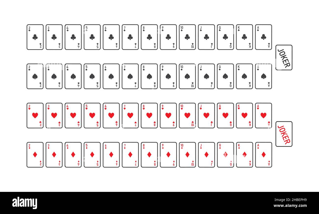 Full deck playing vector cards plus two cards jokers. Simple minimalist