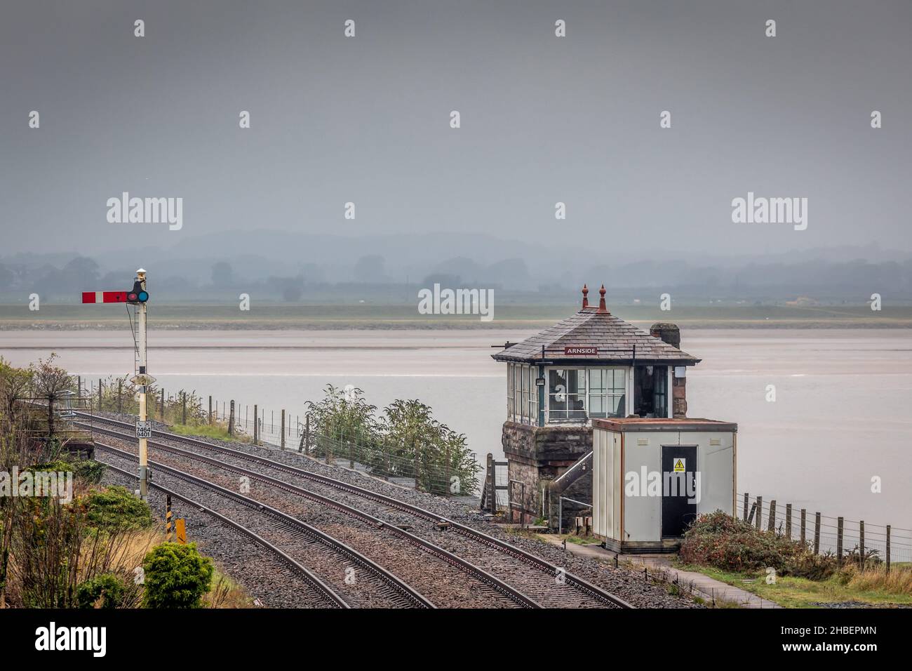 Signalbox, Arnside, Cumbria, England, UK Stock Photo