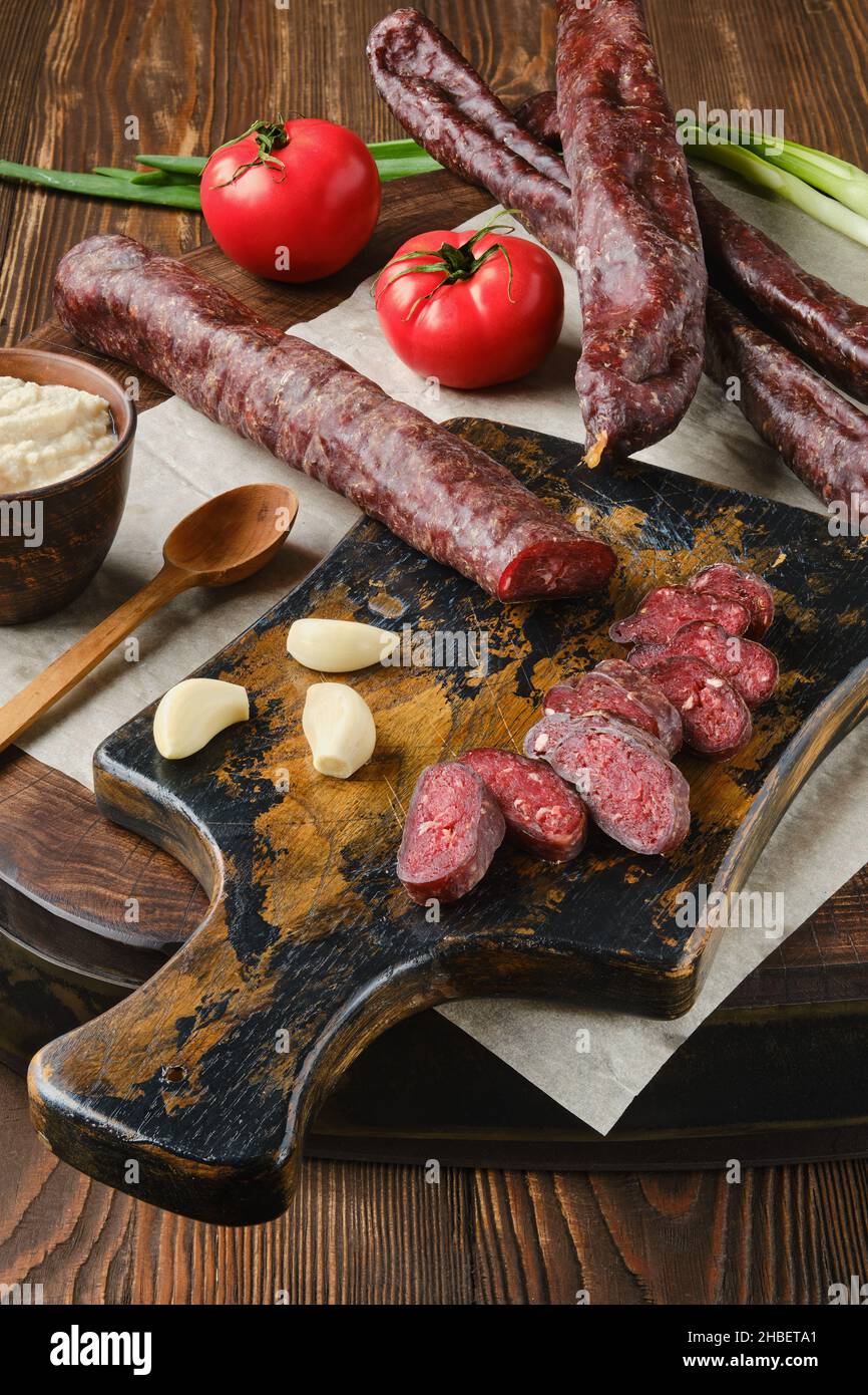 Dried sausage made of venison meat Stock Photo Alamy