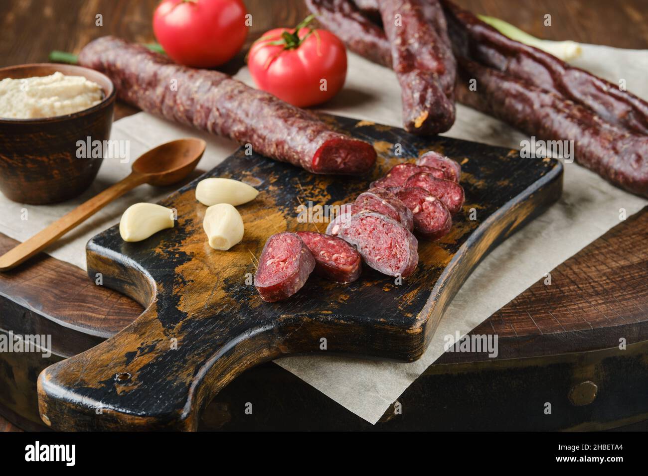 Dried sausage made of venison meat Stock Photo Alamy