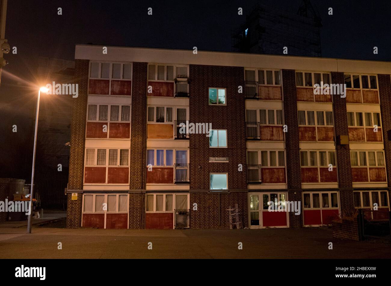 Council housing estate at night in Hackney, London, England,UK Stock