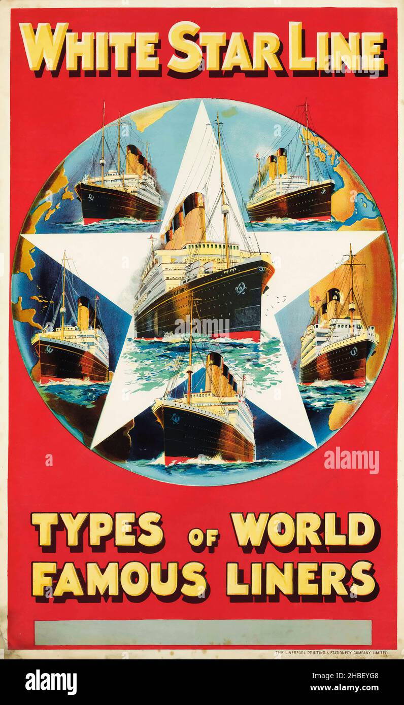WHITE STAR LINE - Types of World Famous Liners, ca 1919 Stock Photo