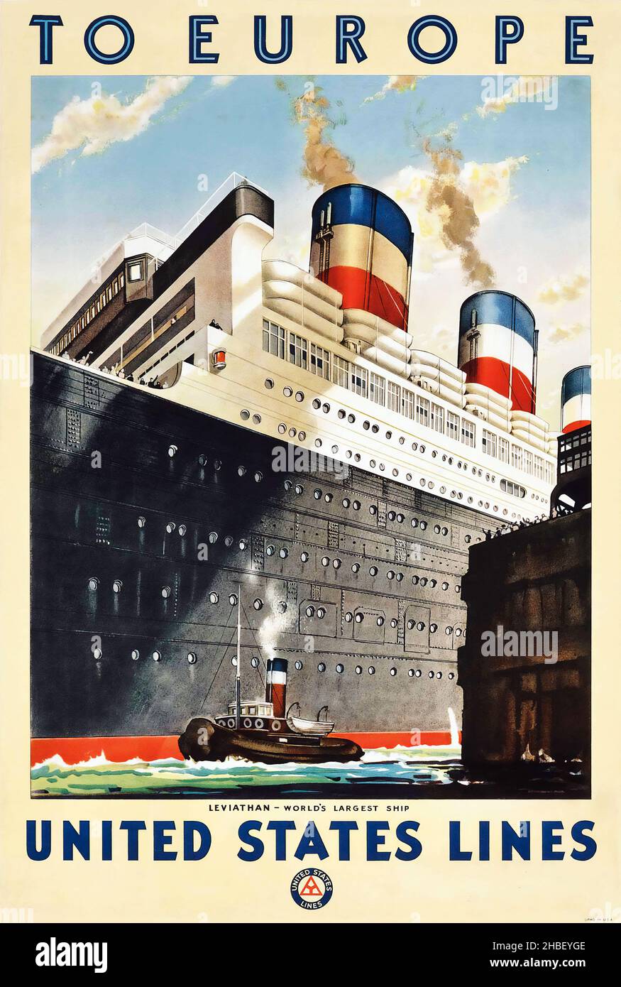 To Europe United States Lines SS Leviathan by R.S. Pike - c.1928 Stock Photo