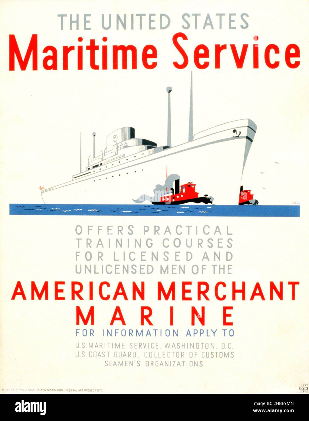 Federal Art Project in New York City, c. 1936, for the United States Maritime Service - training courses to members of the American Merchant Marine. Stock Photo