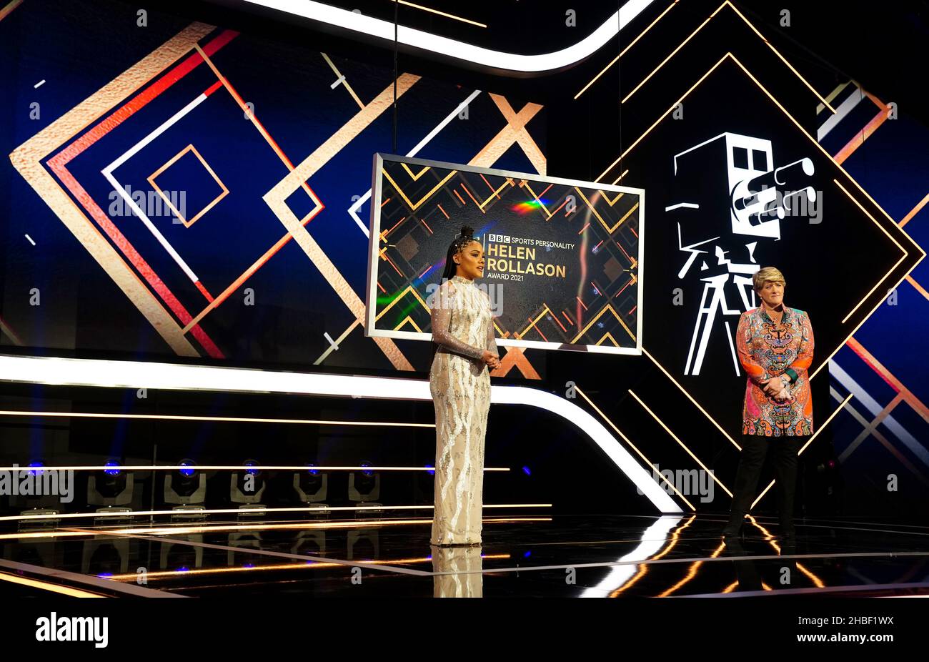 Presenters Clare Balding (right) and Alex Scott on stage during the BBC