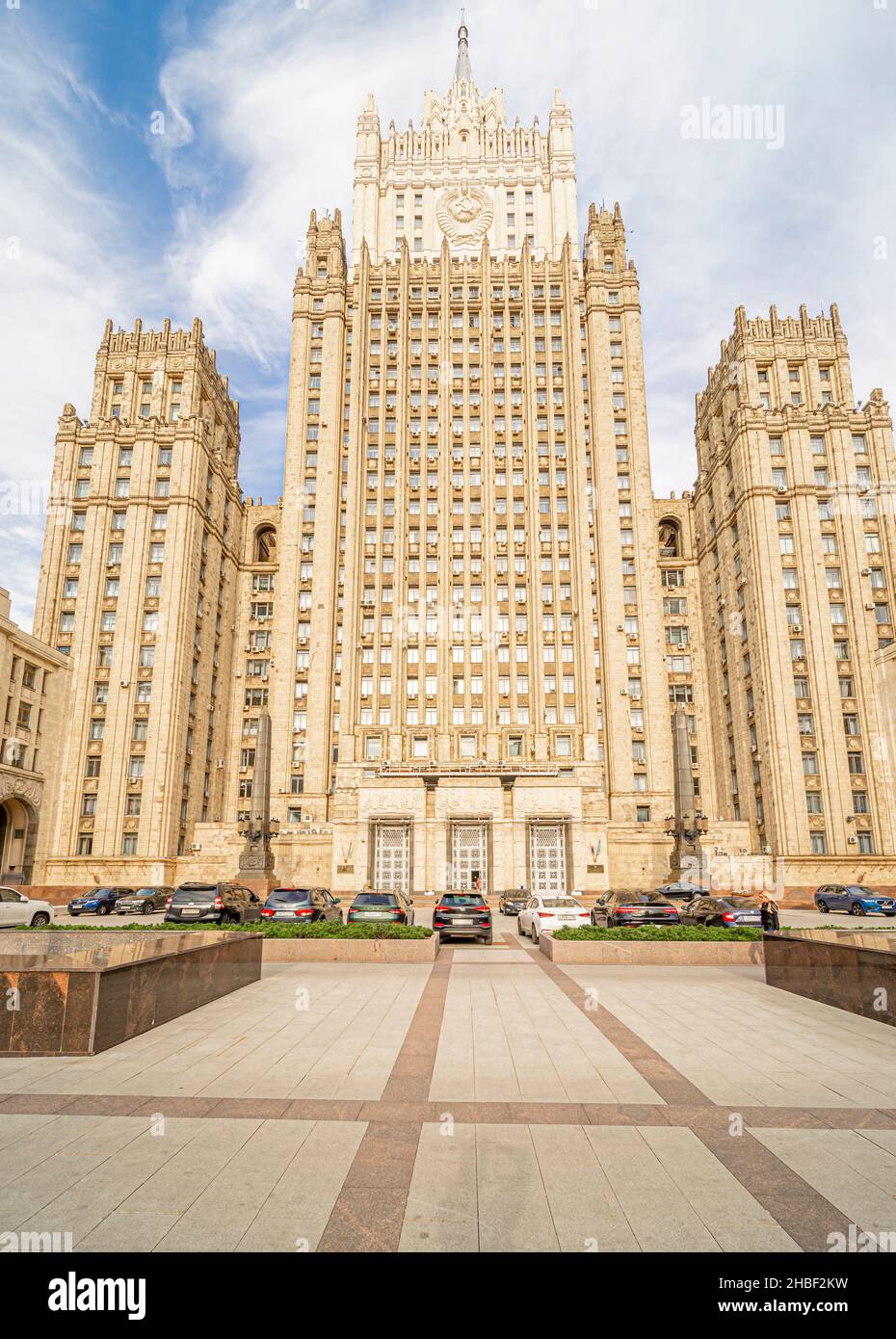 Stalinist architecture landmark- Ministry of Foreign Affairs of Russia main building. MID Skyscraper designed by architects Gelfreykh and Minkus, 1953 Stock Photo