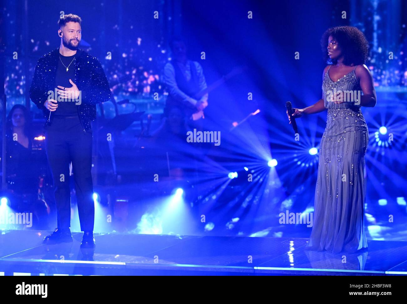 Berlin, Germany. 19th Dec, 2021. Singer Gugu Zulu and singer Calum Scott  will be on stage at the final of the casting show "The Voice of Germany  2021". Credit: Britta Pedersen/dpa-Zentralbild/dpa/Alamy Live