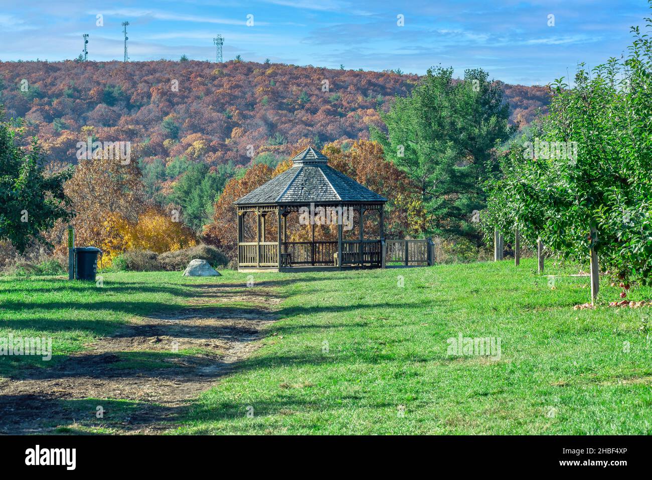 gazebo at sholan farms in leominster massachusetts during autumn with