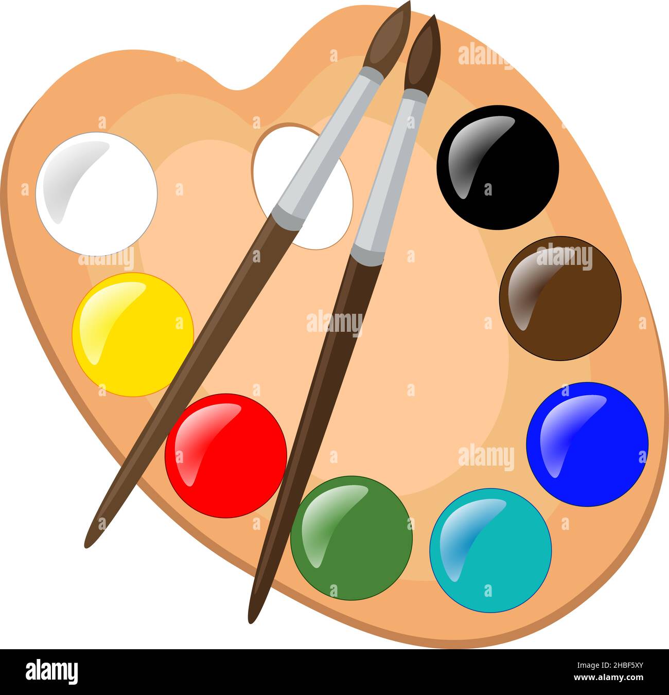 Paint palette with brushes, vector illustration Stock Vector