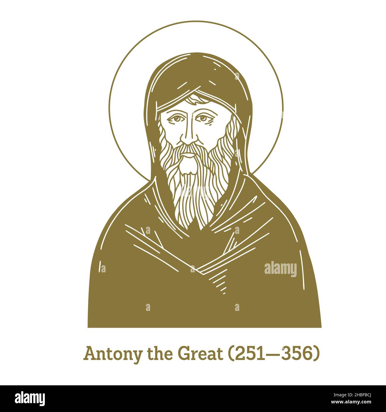 Antony the Great (251-356) was a Christian monk from Egypt, revered since his death as a saint. For his importance among the Desert Fathers Stock Vector