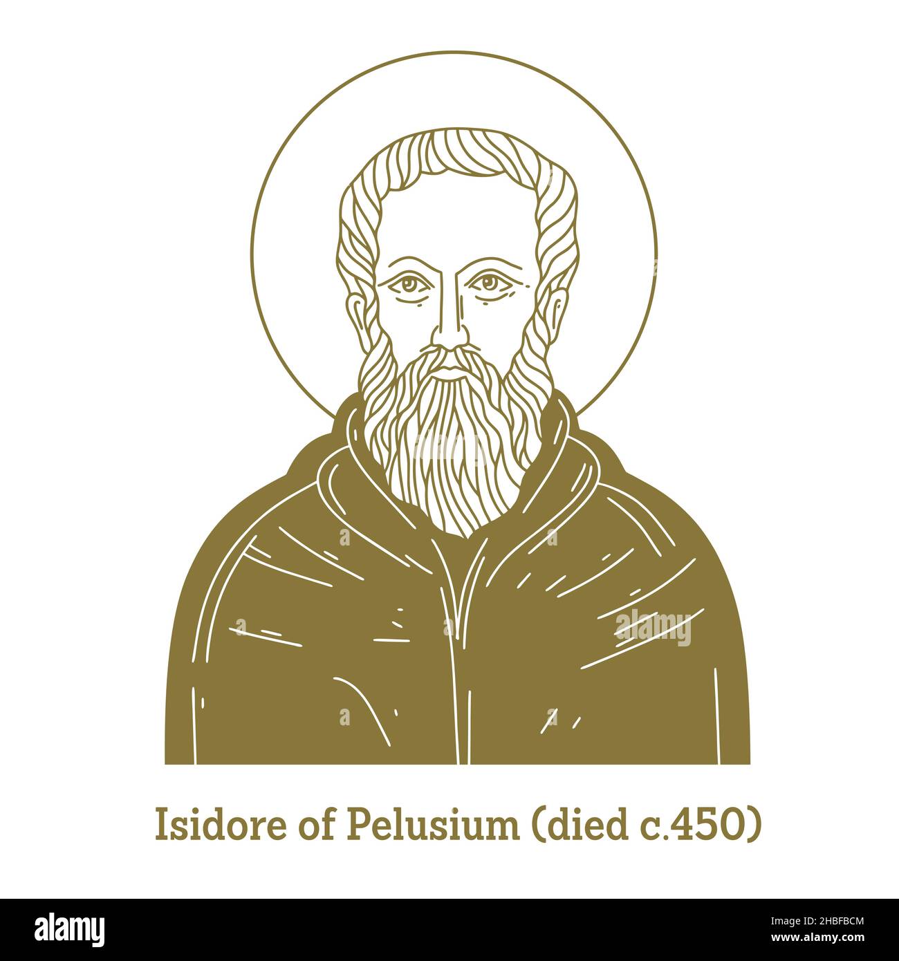 Isidore of Pelusium (died c.450) was born in Egypt to a prominent Alexandrian family. He became an ascetic, and moved to a mountain near the city Stock Vector
