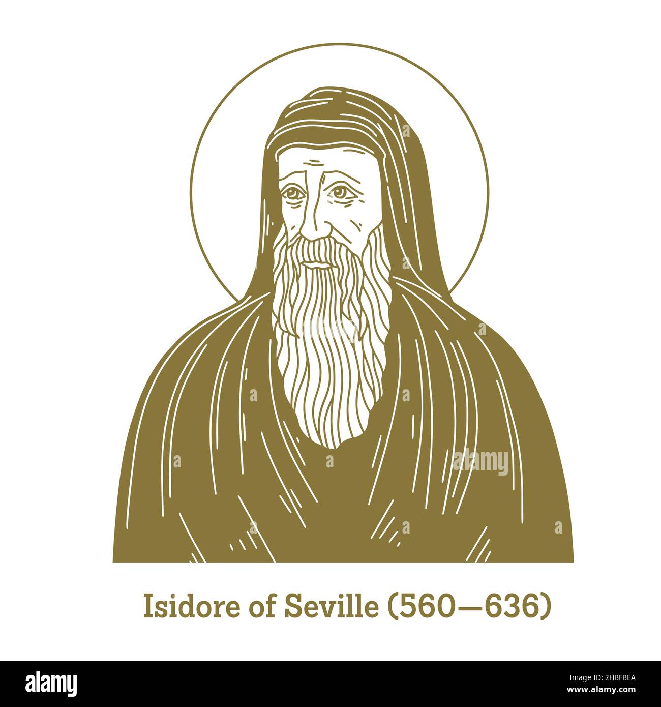 Isidore of Seville (560-636) was a Spanish scholar and cleric. For over three decades, he was Archbishop of Seville. Stock Vector