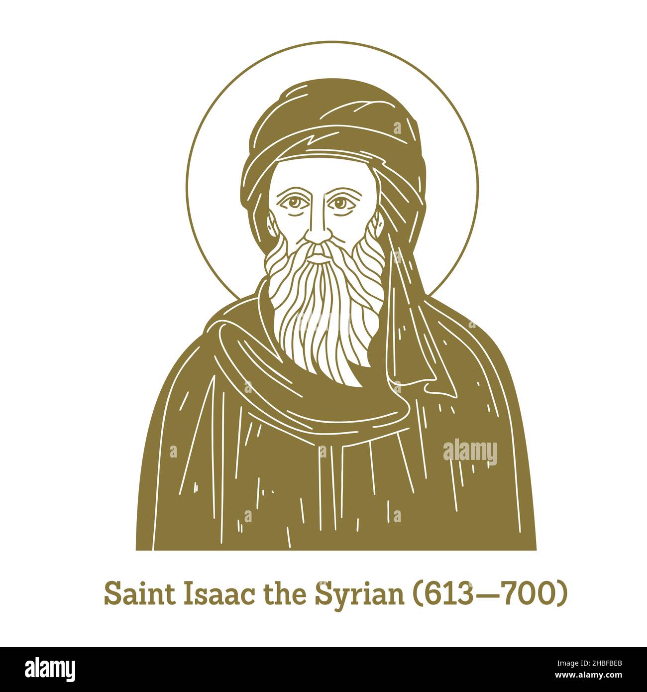 Saint Isaac the Syrian (613-700) was a 7th-century Church of the East Syriac Christian bishop and theologian best remembered for his written works Stock Vector