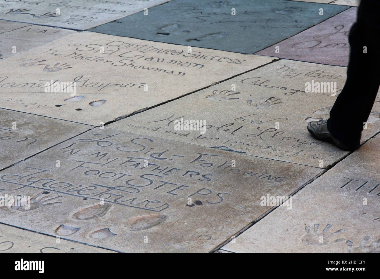 Celebrity Handprints in the sidewalk in front of Grauman's Chinese Theatre, Hollywood Stock Photo