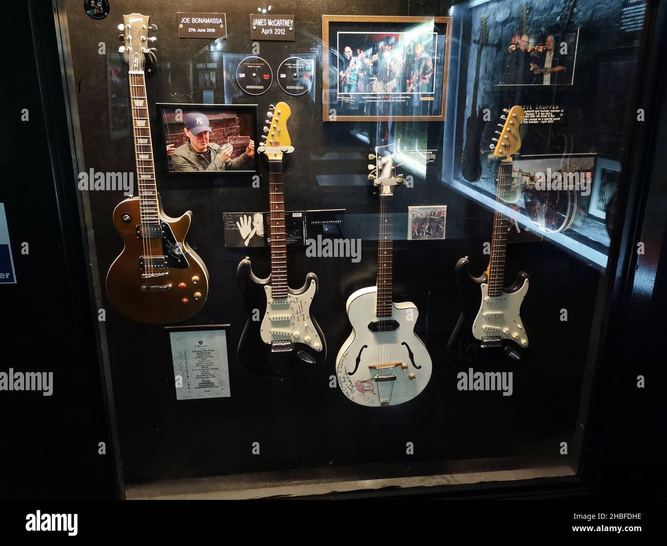 LIVERPOOL, UNITED KINGDOM Nov 11, 2021 A wall with electric guitars